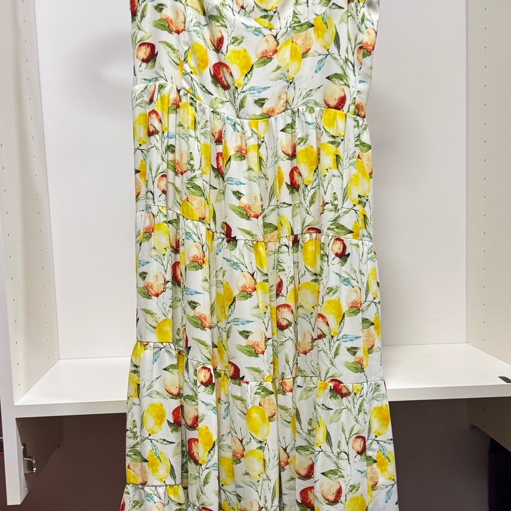 Aqua White Floral-Print Smocked Dress with Yellow & Green Accents